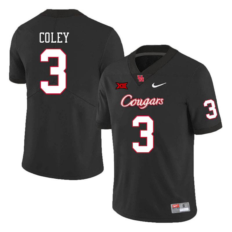 Men #3 Lucas Coley Houston Cougars Big 12 XII College Football Jerseys Stitched-Black
